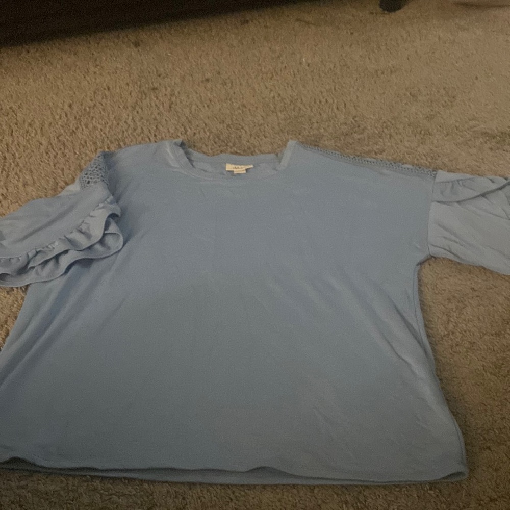 Light Blue ruffle sleeve shirt